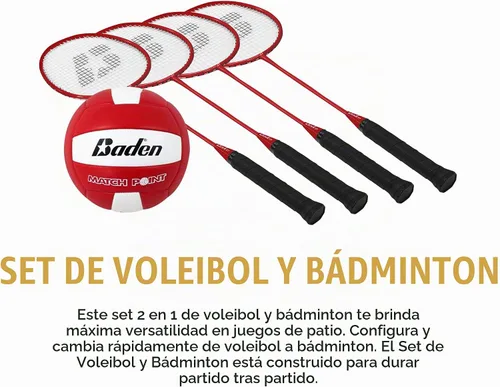 Vista 4 de BadenBaden Champions Volleyball Badminton Combo Set Negro/Rojo