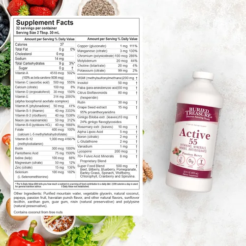 Vista 2 de Buried Treasure - Active 55. Vitaminas, Minerales, hierbas y antioxidantes, 32 onzas líquidas
