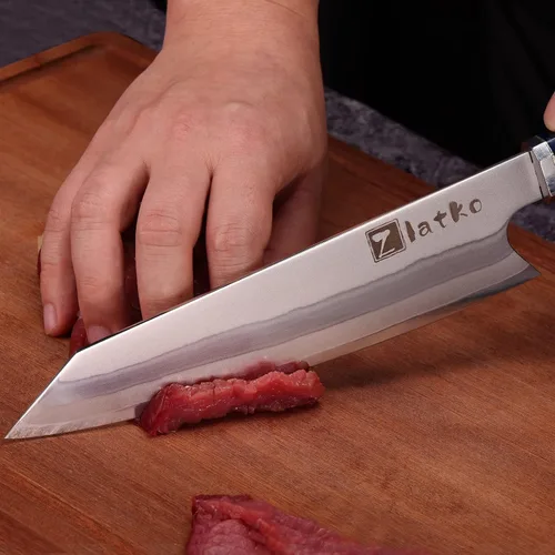 Vista 5 de Zlatko Cuchillo de chef de 8 pulgadas, cuchillo de cocina japonés de damasco, acero VG10 Acero inoxidable de alto carbono, cuchillo de chef ultra