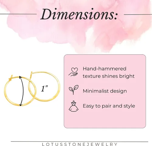 Vista 85 de Aretes de aro finos martillados, elegantes plata esterlina geométrica sólida, relleno de oro y relleno de oro rosa; para mujer por Lotus Stone