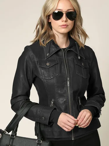 Vista 5 de Chaqueta Made By Johnny MBJ de piel sintética, estilo motociclista, con capucha, para mujer