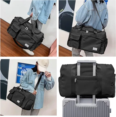 Vista 7 de Bolsa de deporte para gimnasio con compartimento para zapatos y bolsillo separado seco y húmedo para hombres y mujeres, bolso de entrenamiento