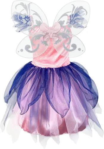 Vista 2 de DJDLPARTY Vestido de disfraz de hada para niñas, vestido verde de princesa, vestido de tutú con diadema y alas Azul
