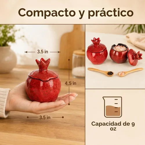 Vista 5 de Sal Bodega 2 PCS Cerámica Granada En Forma De Tazón De Sal Con Tapa Y Cuchara