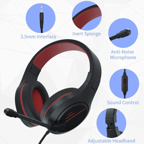 Vista 5 de Anivia MH601 - Auriculares con micrófono LED con cable con micrófono de cancelación activa de ruido conector de audio estéreo de 0138in color rojo