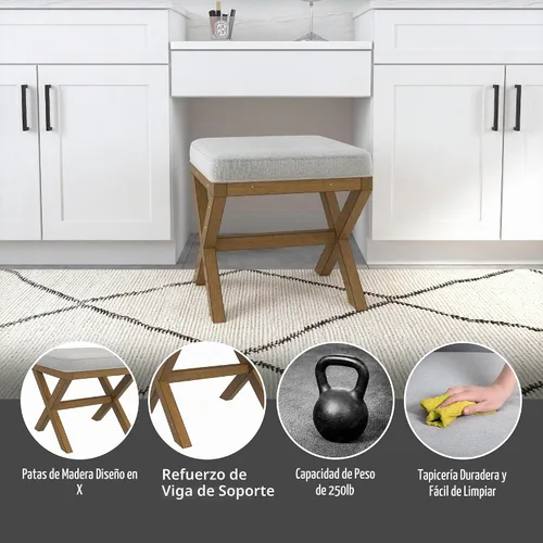 Vista 4 de Hillsdale Somerset - Taburete de madera sin respaldo para sala de maquillaje o baño, color madera oscura