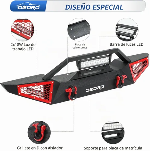 Vista 3 de [Usado] OEDRO Parachoques delantero para Jeep compatible con Jeep Wrangler JK/JL/JKU/JLU Unlimited y Gladiator JT de 2/4 puertas 2007-2025, incluye