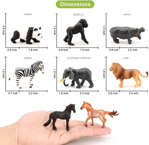 Vista 4 de Volnau Mini figuras de juguetes de animales de safari, 12 figuras salvajes en miniatura para niños pequeños, regalo de Navidad, cumpleaños, paquete