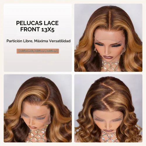 Vista 2 de Pizazz Honey Blonde Lace Front Wigs Human Hair Pre Plucked Natural Hairline 13x4 Glueless Wigs Human Hair 180 Density 4/27 Highlight Body Wave Human
