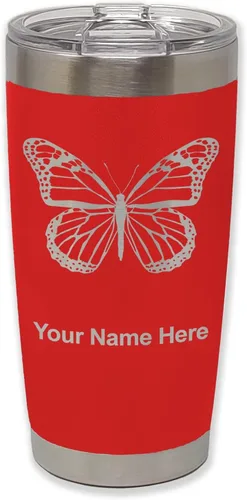 Vista 26 de LaserGram Vaso aislado al vacío de 20 onzas, mariposa monarca, grabado personalizado incluido (negro)