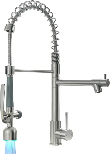 Vista 14 de Fapully - Grifo de fregadero de cocina comercial extraíble con espray níquel cepillado