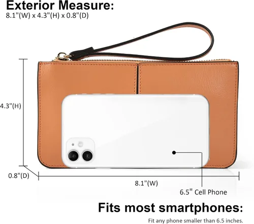 Vista 4 de Befen - Bolso clutch de mano de cuero con correa para teléfono celular, organizador de tarjetas