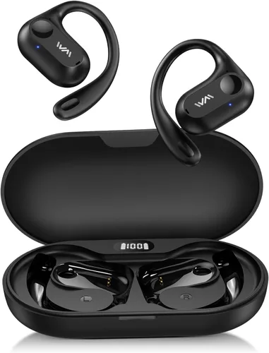 Vista 8 de Auriculares de oreja abierta, auriculares inalámbricos Bluetooth 5.3 con conducción de aire, ajuste cómodo y seguro, graves potentes, llamadas Beige