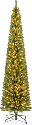 Vista 16 de GOFLAME Árbol de Navidad preiluminado de 5 pies, árbol de Navidad artificial con 180 luces LED, 10 modos de luz, 390 puntas de rama, soporte