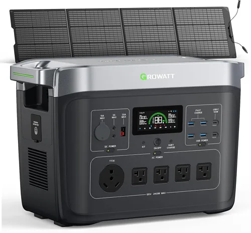 Vista 10 de GROWATT Estación de energía portátil, generador solar eléctrico negro INFINITY 2000, batería LifePO4 de 2048 Wh, salida de CA de 2400 W para uso