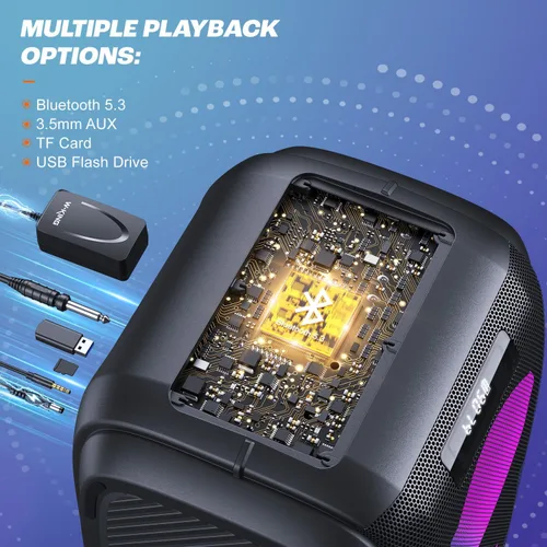 Vista 8 de W-KING 270W PEAK Altavoz de Fiesta Grande Bluetooth Más Fuerte/12 Graves Personalizados/Subwoofer Masivo de 125dB 6.5''x2 con Graves Profundos, Gran