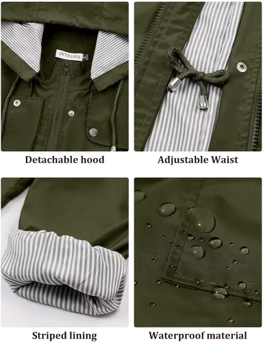 Vista 5 de PITINAN Chubasqueros para mujer, impermeables, con capucha, ligeros, cortavientos, gabardina para exteriores