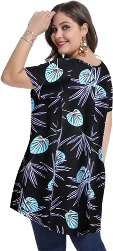 Vista 5 de MONNURO - Camiseta de manga corta para mujer, holgada con mucho vuelo, talla grande