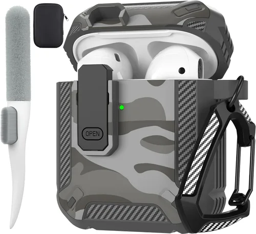 Vista 73 de Maxjoy Funda para AirPods Pro 3 2025, MagSafe compatible con bloqueo automático, funda protectora a prueba de golpes con soporte para teléfono