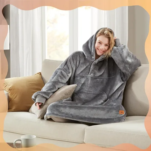 Vista 5 de Degrees of Comfort Manta de gran tamaño con capucha, mantas suaves para adultos, mujeres y hombres, acogedora sudadera con bolsillo gigante