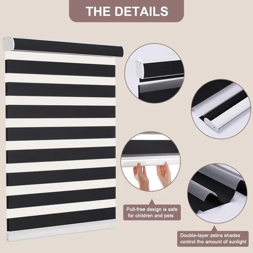 Vista 2 de MYshade Persianas enrollables de cebra sin cordones para ventanas para oscurecer la habitación, persianas enrollables dobles de día y noche Negro
