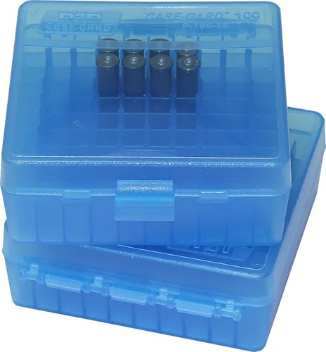 Vista 2 de MTM Caja de munición con tapa abatible para 100 balas calibre 38/357 (Azul claro)