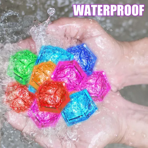 Vista 7 de Paquete de 160 cubos de hielo iluminados para bebidas, cubos de hielo LED con luces que cambian de color, activadas por agua, grado alimenticio