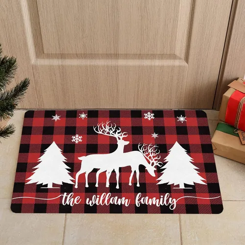 Vista 2 de Tapete de Navidad personalizado para exteriores, tapete de bienvenida personalizado con nombre, tapete de Navidad antideslizante personalizado