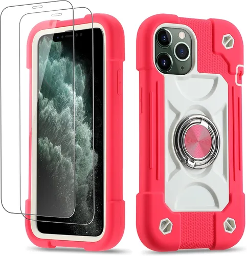 Vista 59 de Funda para iPhone 11 de 6.1 pulgadas con soporte de anillo, con 2 protectores de pantalla de vidrio, resistente a los golpes, resistente a