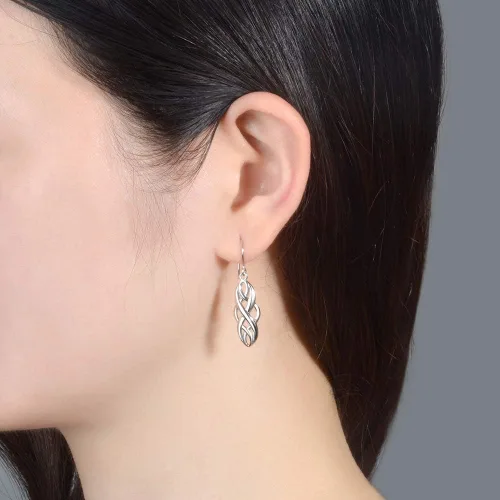 Vista 2 de HN Pendientes colgantes de plata de ley con nudo celta irlandés 925, aretes de nudo celta de buena suerte