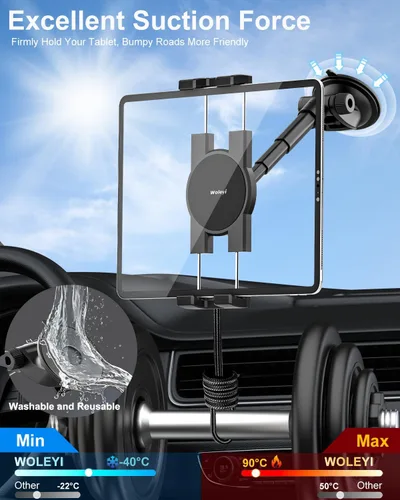 Vista 3 de Soporte para tablet de automóvil, soporte telescópico para tableta de automóvil, compatible con iPad Pro/Air/Mini, Galaxy Tab/Z Fold, Fire HD