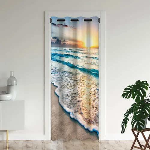 Vista 12 de Cortinas opacas para puerta de playa oceánica para puertas, cortinas opacas hawaianas de verano con palmeras para armario de dormitorio de niños