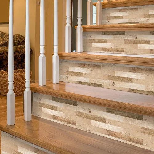 Vista 16 de funlife 3 tiras de calcomanías de vinilo autoadhesivas para escaleras, murales para escaleras, 39.37 x 7.09 pulgadas, gris ceniza Madera gris ceniza