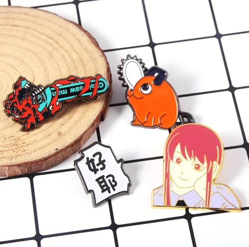 Vista 5 de Anime Chainsaw Pochita Brooch Pins - Makima Pochita Cosplay Enamel Pins - Metal Badge Jewelry Accessory for Backpack Clothes Caps