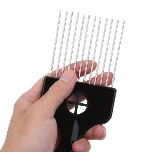 Vista 3 de Peine de pelo, peine de metal, peine de púa de metal, desenredar peluca trenzada, peine de peinado, negro, 1 paquete