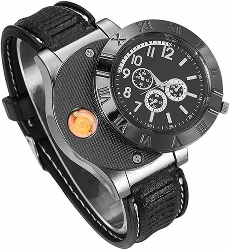 Vista 5 de Nuevo Militar USB Lighter Reloj Hombres Casual Relojes de pulsera con encendedor de cigarrillos sin llama a prueba de viento