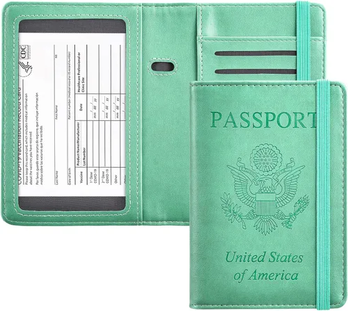 Vista 12 de HerriaT Combo de portatarjetas de pasaporte y vacunación, funda con ranura para tarjeta de vacunación CDC, protector organizador de documentos