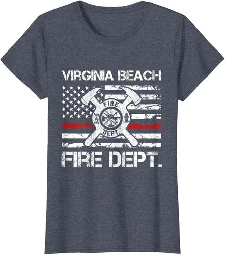 Vista 15 de Virginia Beach Virginia Fire Department - Camiseta delgada de línea roja, Negro