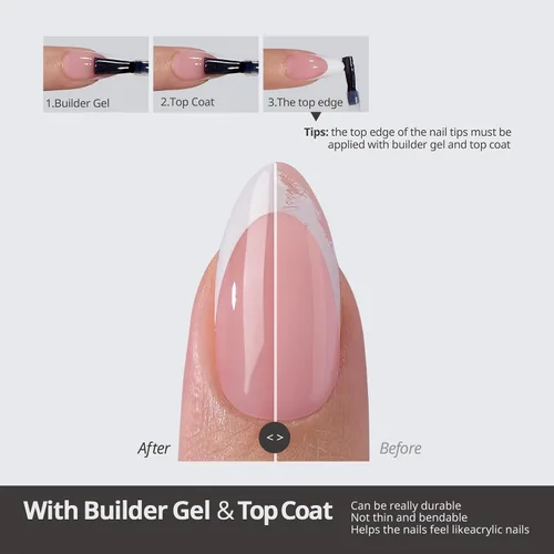 Vista 3 de BTArtboxnails XCOATTIPS White French Tip Press On Nails, XXS Squoval, Pink Lamp-Curable, 4-Week Wear, Natural Nail Look, Salon Quality Value at