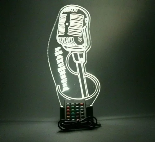 Vista 2 de MIRROR MANIA MC - Lámpara de mesa con micrófono para DJ, música y cantante, luz nocturna, grabada con LED, con nombre personalizado, con control