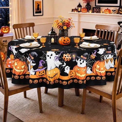Vista 8 de Mantel rectangular de Halloween, color negro, 60 x 84 pulgadas Halloween 01