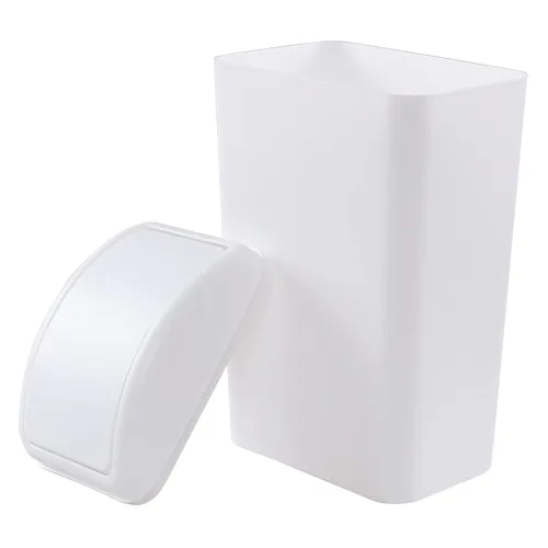 Vista 4 de 1 cubo de basura de plástico con tapa oscilante, color blanco