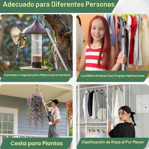 Vista 7 de Poste de gancho para ropa, 51 pulgadas, alcance de poste de armario con gancho, mango de esponja de acero inoxidable, longitud del mango de la ropa