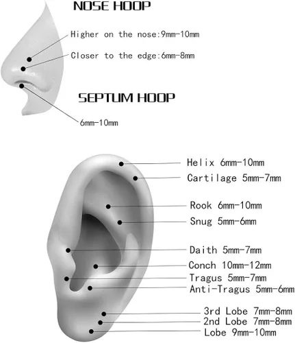 Vista 4 de ORANGELOVE - Aretes hipoalergénicos de acero quirúrgico 316L de 20g, 18g, 16g, 14g, 12g, 10g y 8g, joyería circular abatible para nariz, tabique