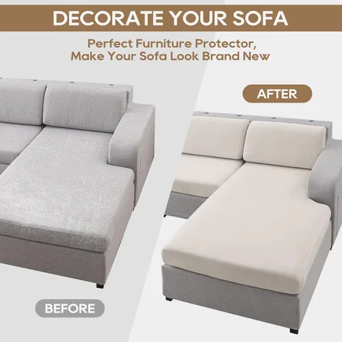 Vista 4 de NeColorLife Funda de cojín de terciopelo para sofá seccional con diván gruesa (1 funda de diván XL, crema)