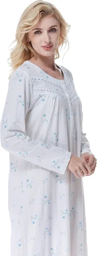 Vista 5 de Keyocean Elegantes camisones para mujer, suaves, 100% algodón, cómodos, ligeros, de manga larga, para mujeres mayores