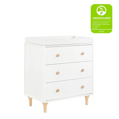 Vista 5 de Babyletto Lolly - Cómoda cambiadora de 3 cajones con bandeja cambiadora extraíble en blanco y natural, certificado Greenguard Gold