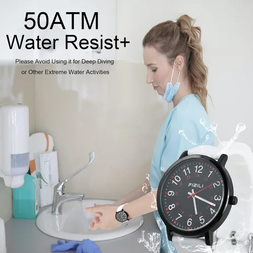Vista 3 de FIZILI Reloj de enfermera para mujeres, hombres, profesionales médicos, estudiantes, fácil de leer, 24 horas, reloj luminoso con banda de silicona