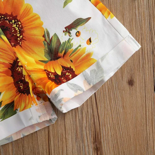 Vista 5 de Overol con estampado de girasol para niña pequeña, pantalones cortos con tirantes y bolsillo, ropa de verano