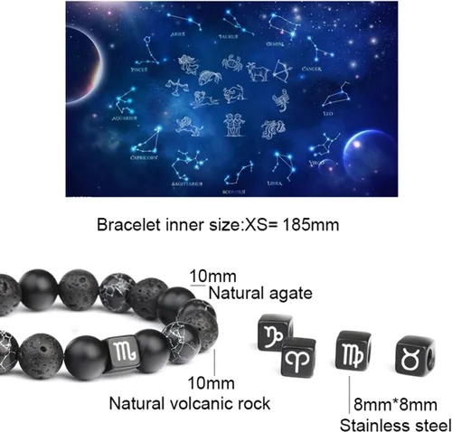 Vista 3 de Pulsera del zodiaco para hombre de 0.394 pulgadas (0.394 in) con piedras semipreciosas naturales, pulsera de cuentas de chakras, signo de estrella